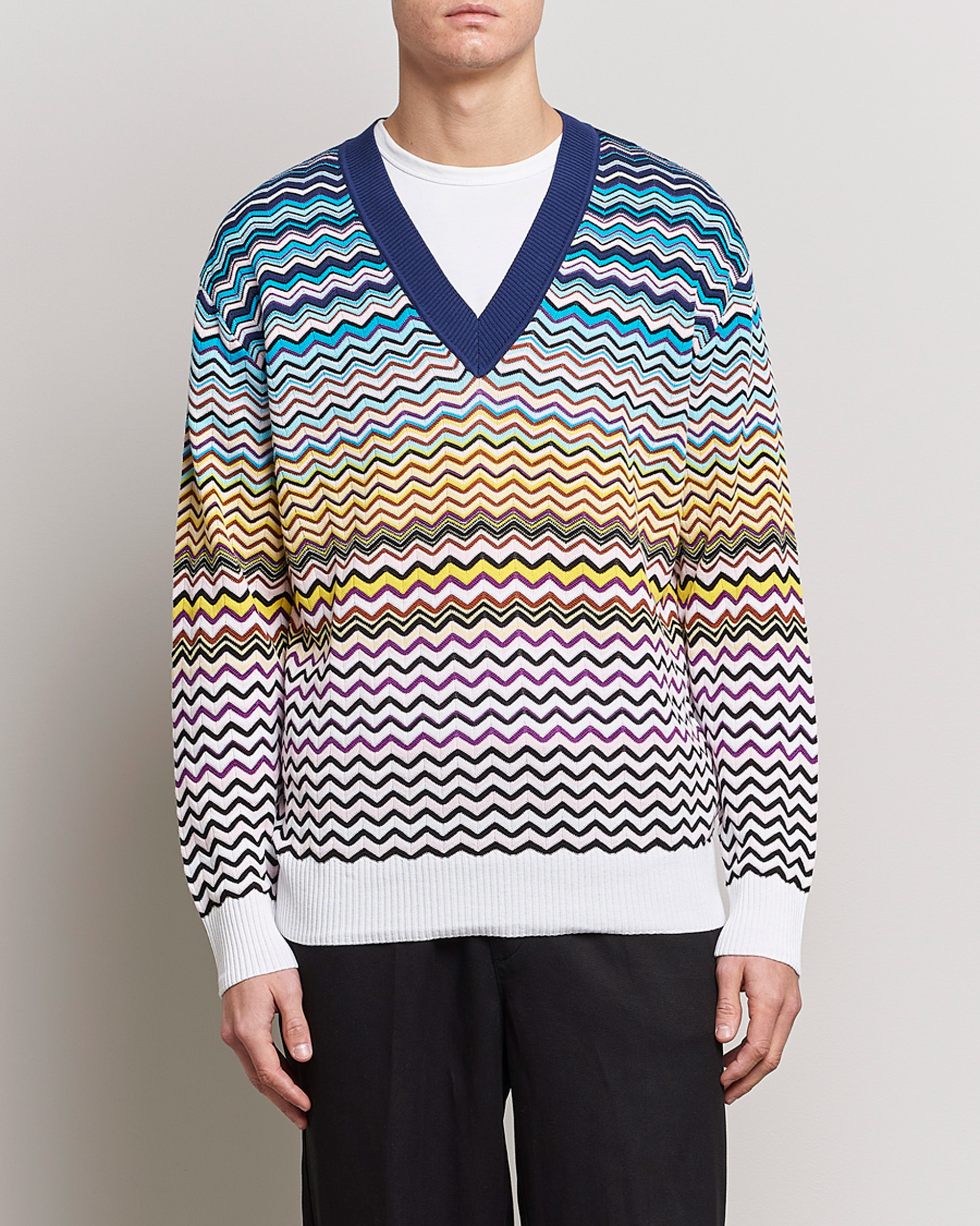 Herren |  | Missoni | V-Neck Chevron Sweater Blue/Yellow