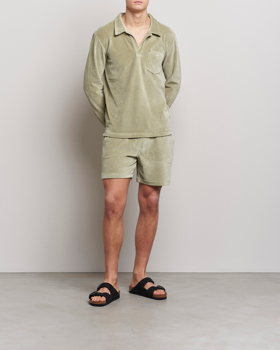 Herren | Hemden | OAS | Long Sleeve Velour Shirt Washed Green