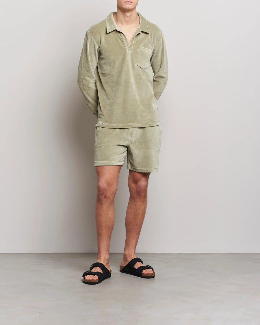 Herren | Hemden | OAS | Long Sleeve Velour Shirt Washed Green