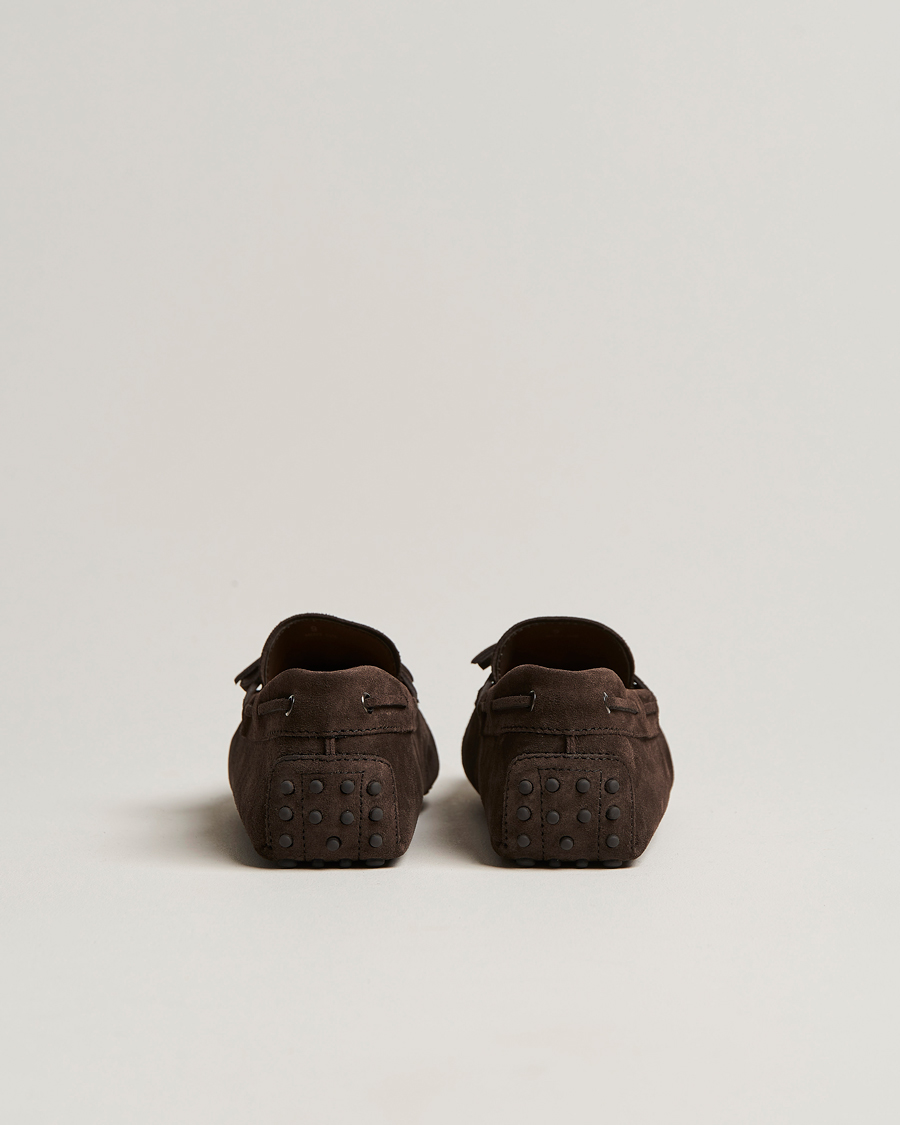Herren | Tod's Laccetto Gommino Carshoe Dark Brown Suede | Tod's | Laccetto Gommino Carshoe Dark Brown Suede