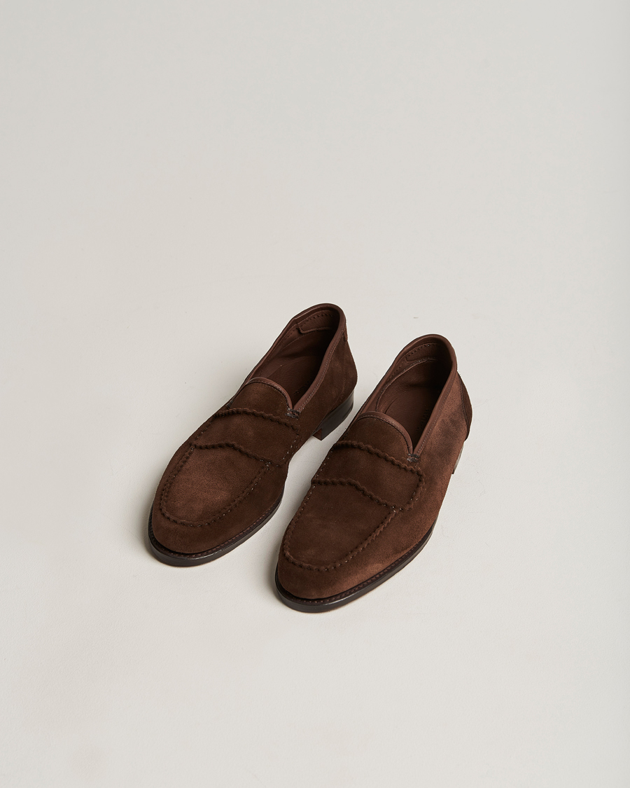 Herren |  | John Lobb | Bath Glove Suede Loafers Dark Brown