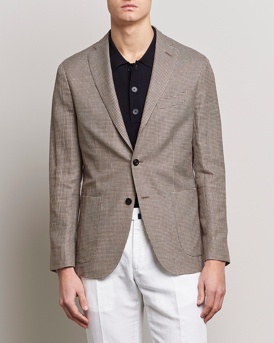 Herren | | Boglioli | Wool/Linen Houndstooth Blazer Beige