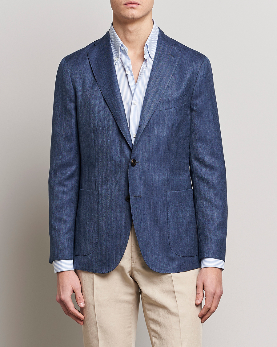 Herren | Sakkos | Boglioli | Wool/Silk Herringbone Blazer Dark Blue