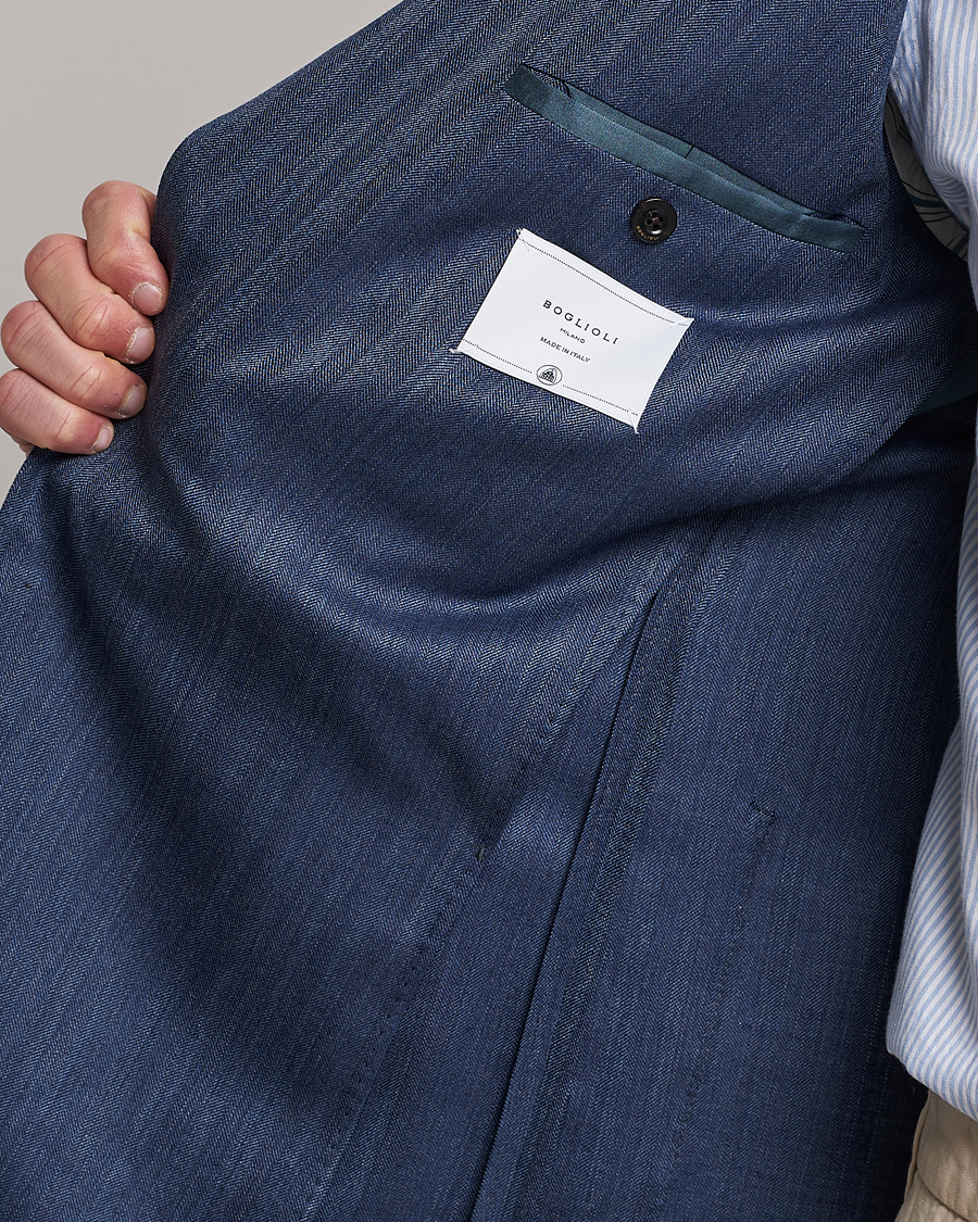 Herren | Sakkos | Boglioli | Wool/Silk Herringbone Blazer Dark Blue