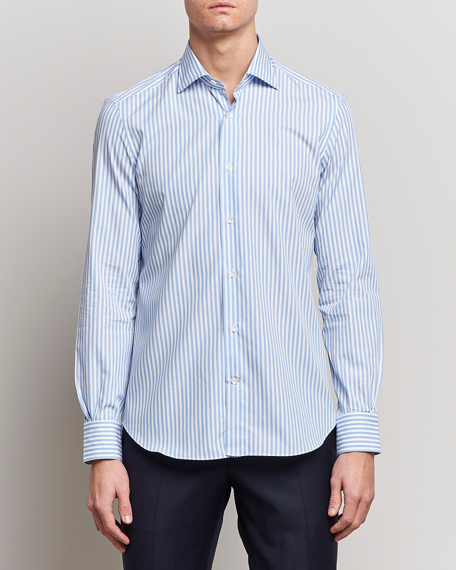 Herren | The Classics of Tomorrow | Mazzarelli | Soft Cotton Cut Away Shirt Blue Stripe