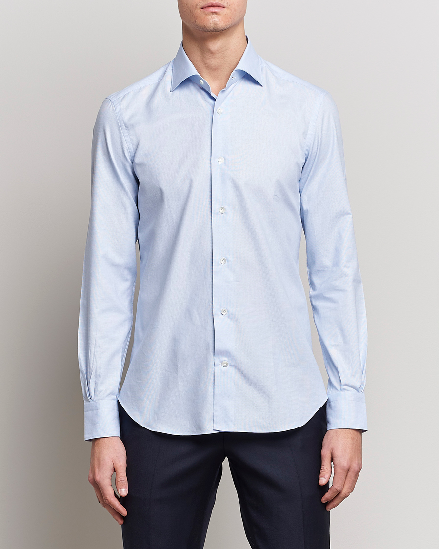 Herren | Mazzarelli | Mazzarelli | Soft Cotton Microweave Shirt Light Blue