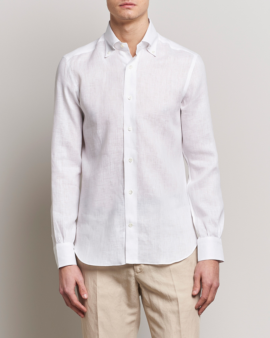 Herren | Leinenhemden | Mazzarelli | Soft Linen Button Down Shirt White