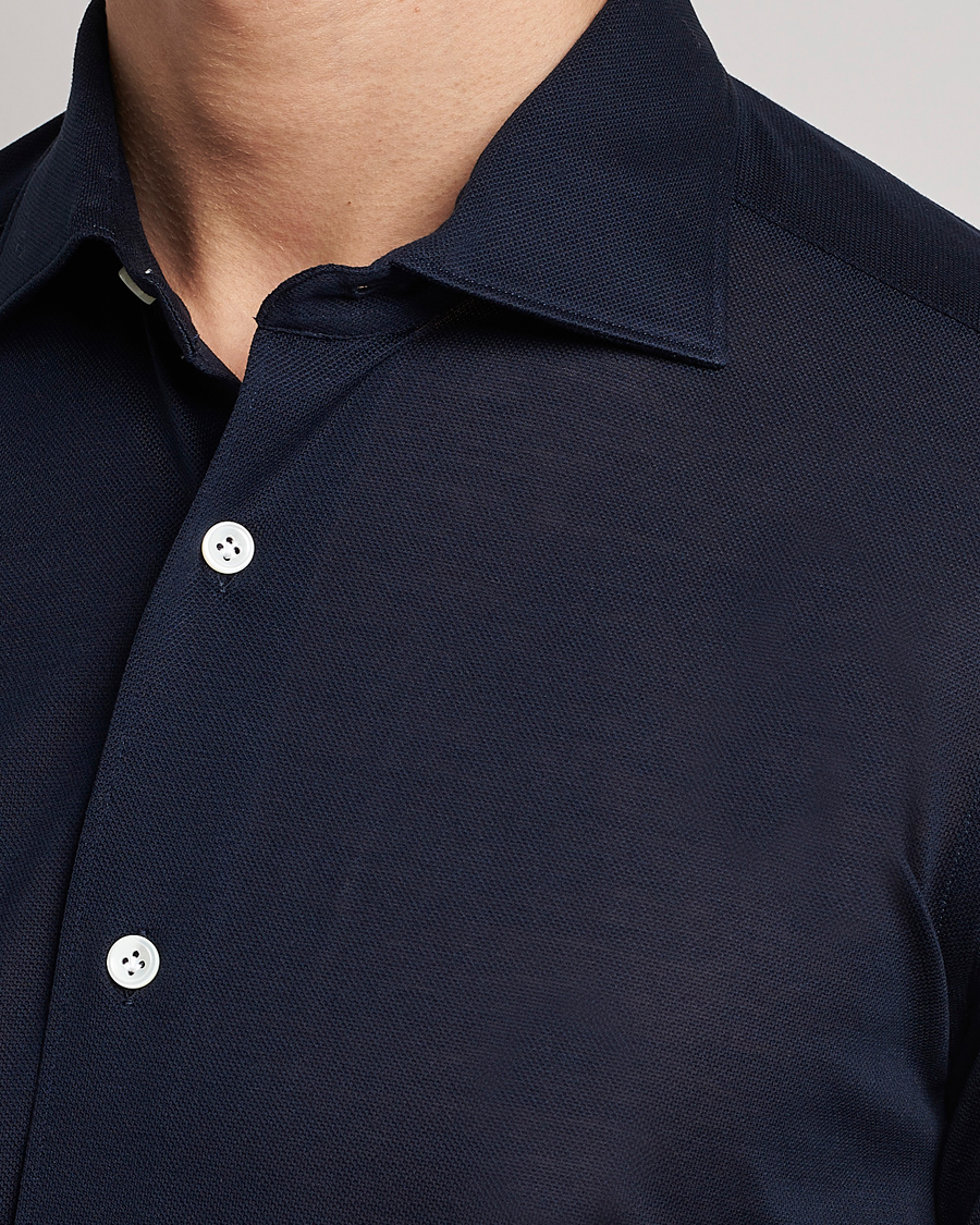 Herren | Hemden | Mazzarelli | Soft Washed Piquet Shirt Navy