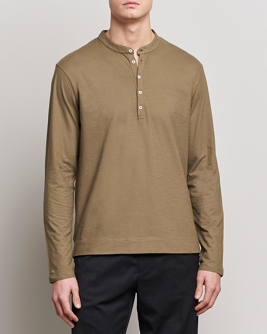 Herren |  | Massimo Alba | Hawai Watercolor Henley Green Desert