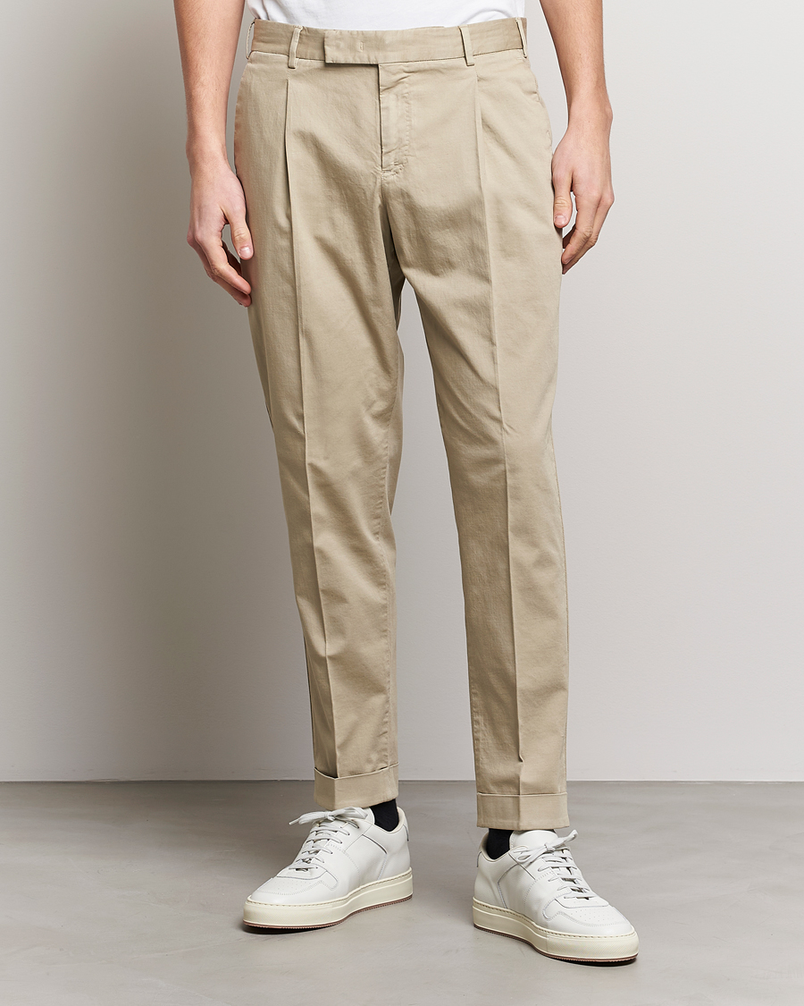 Herren |  | PT01 | Slim Fit Pleated Linen Blend Trousers Beige