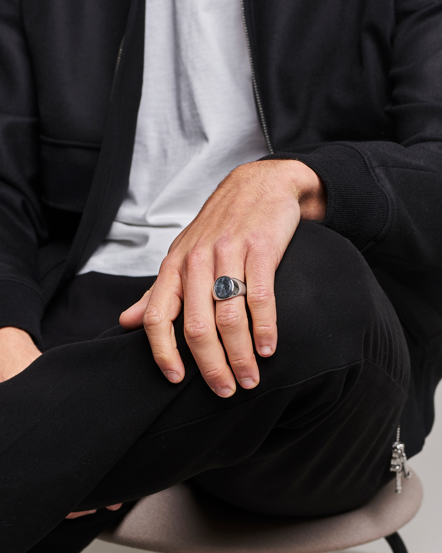 Herren | Sale accessoires | Tom Wood | Oval Larvikite Ring Silver