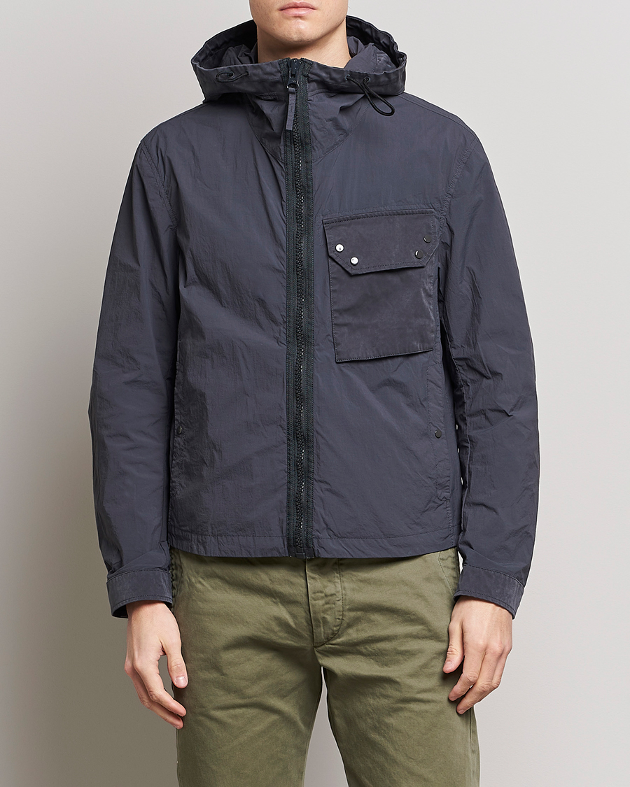 Herren | Ten c | Ten c | Garment Dyed Nylon Hooded Jacket Blue Grey