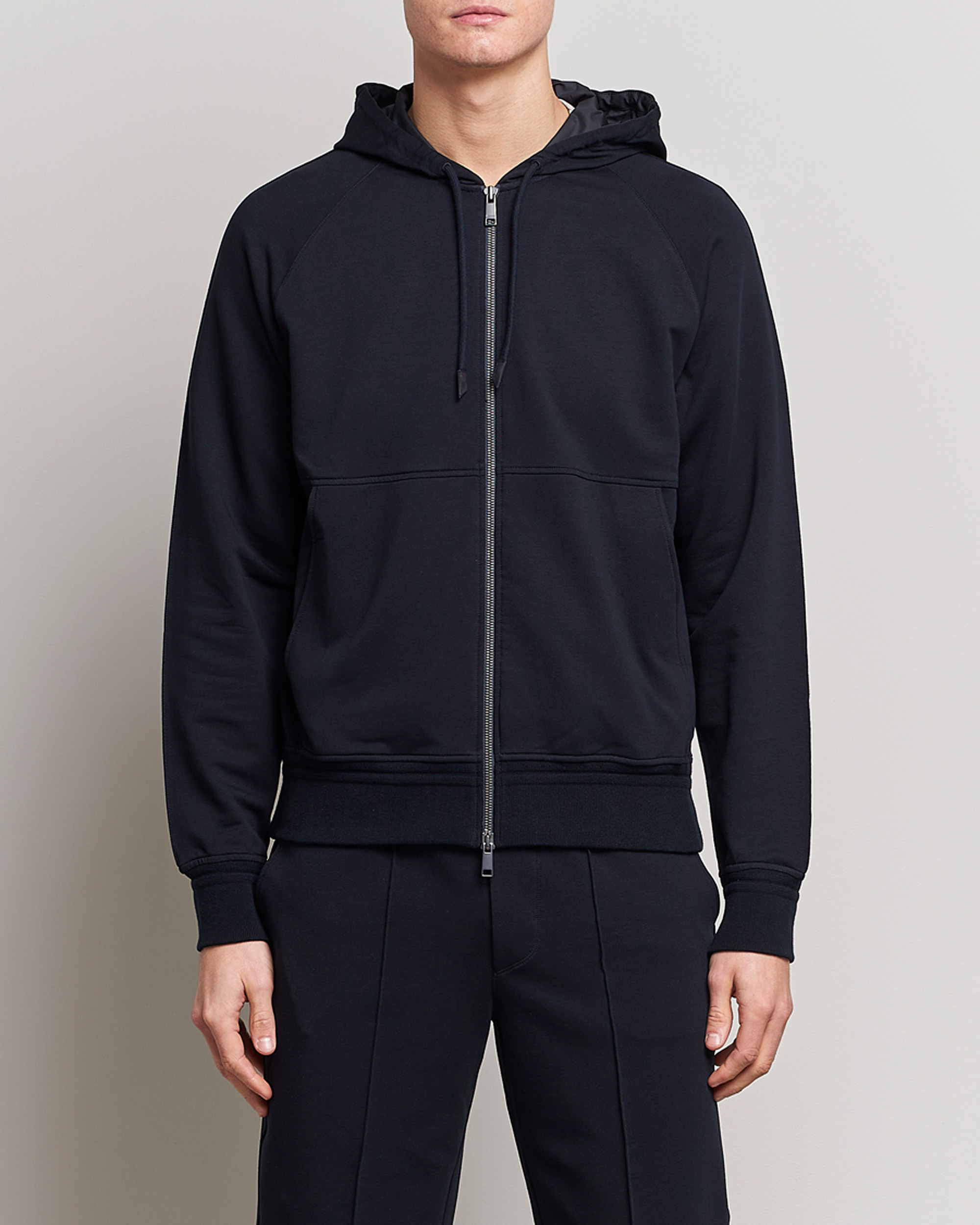 Herren | Zegna | Zegna | Cotton Stretch Zip Hoodie Navy
