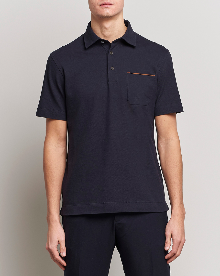 Herren |  | Zegna | Short Sleeve Pocket Polo Navy