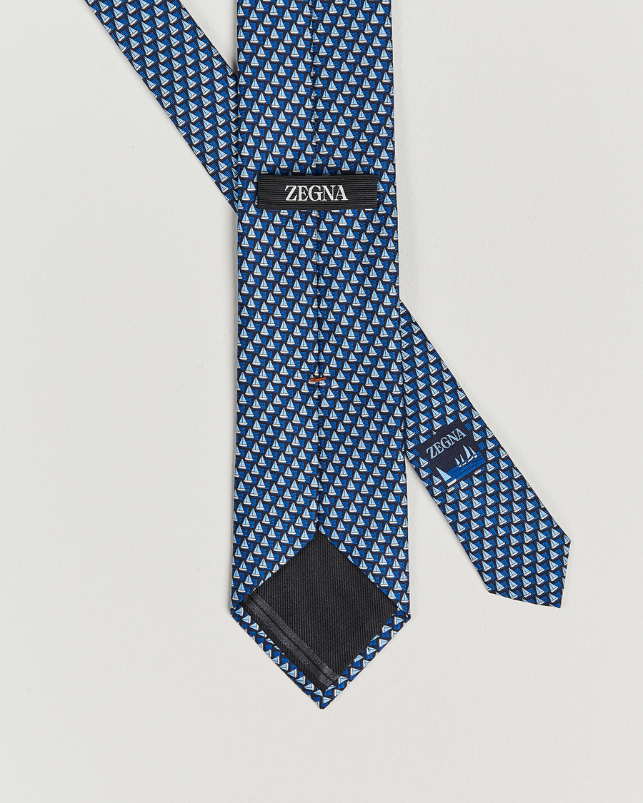 Herren | Zegna Boat Printed Silk Tie Navy | Zegna | Boat Printed Silk Tie Navy