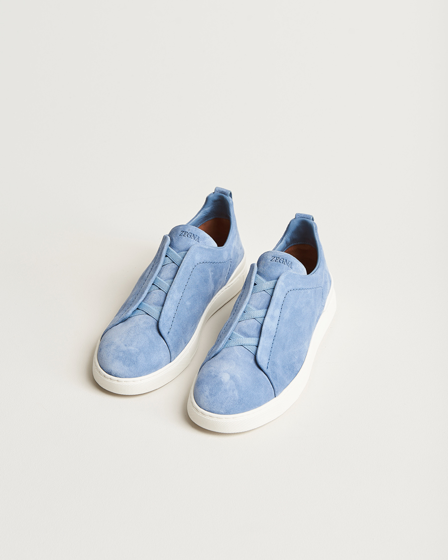 Zegna Triple Stitch Sneakers Light Blue Suede