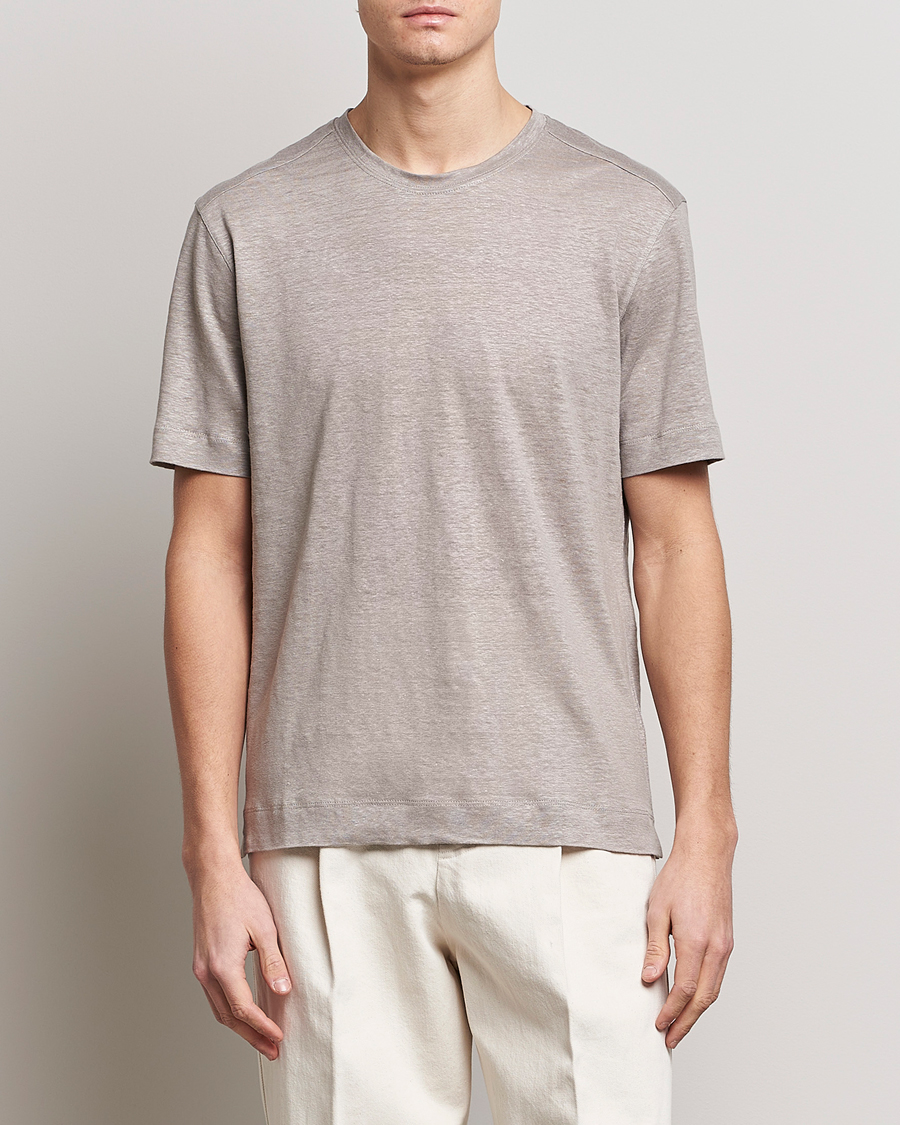Herren | Zegna | Zegna | Pure Linen T-Shirt Taupe
