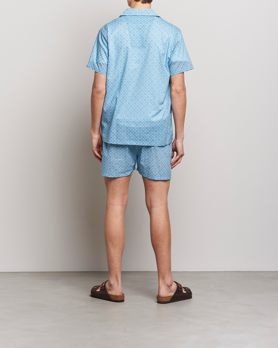 Herren |  | Derek Rose | Shortie Printed Cotton Pyjama Set Blue