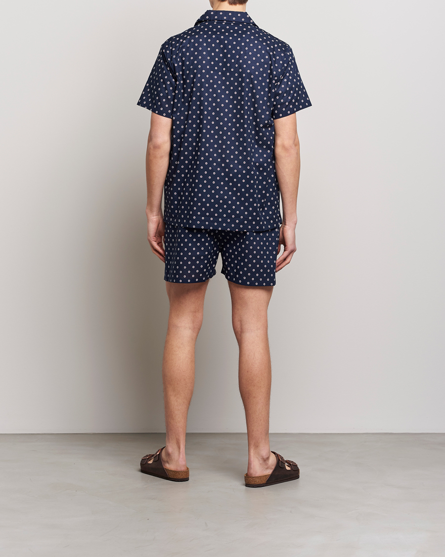 Herren |  | Derek Rose | Shortie Printed Cotton Pyjama Set Navy