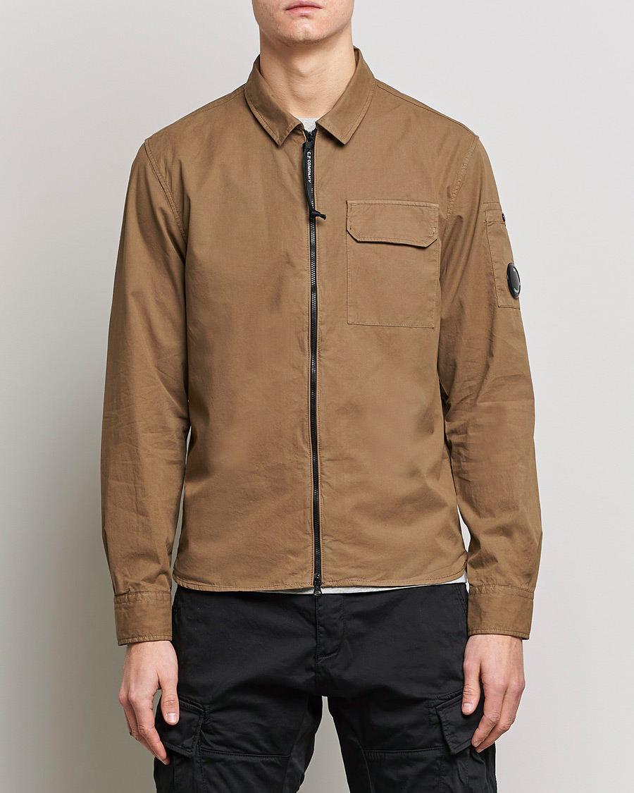 Herren | C.P. Company | C.P. Company | Garment Dyed Gabardine Zip Shirt Jacket Khaki brown