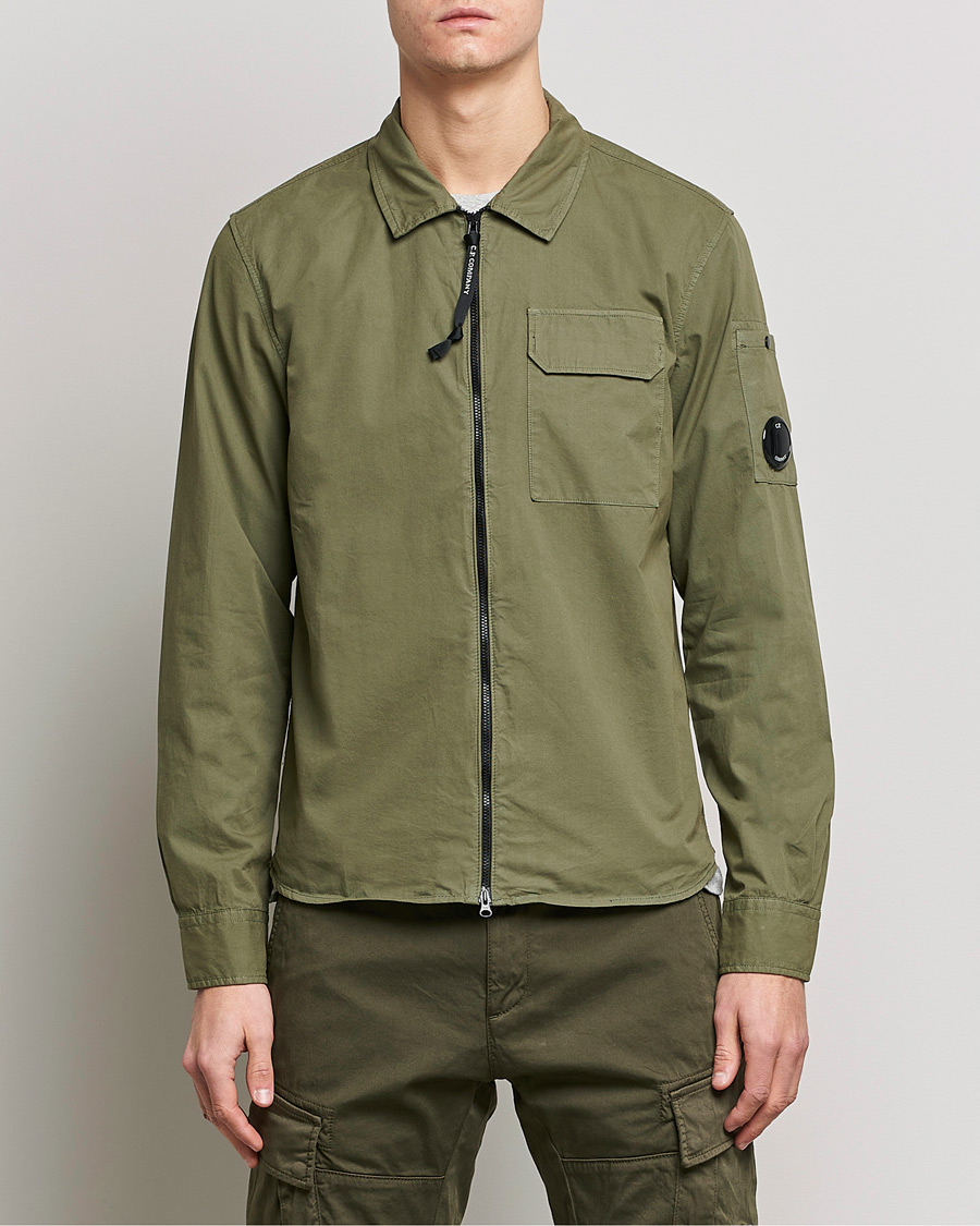 Herren | Overshirts | C.P. Company | Garment Dyed Gabardine Zip Shirt Jacket Olive