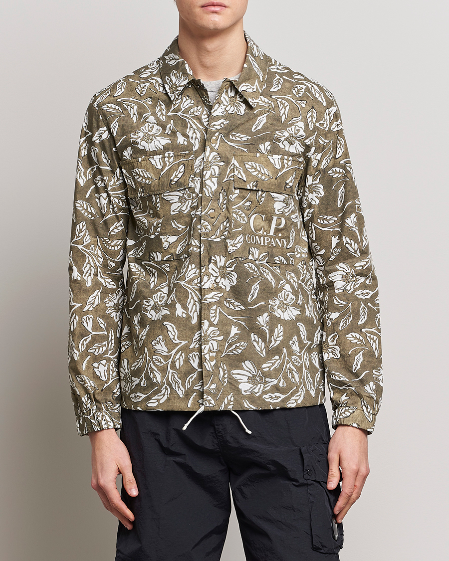 Herren | Overshirts | C.P. Company | Garment Dyed Printed Popline Overshirt Olive