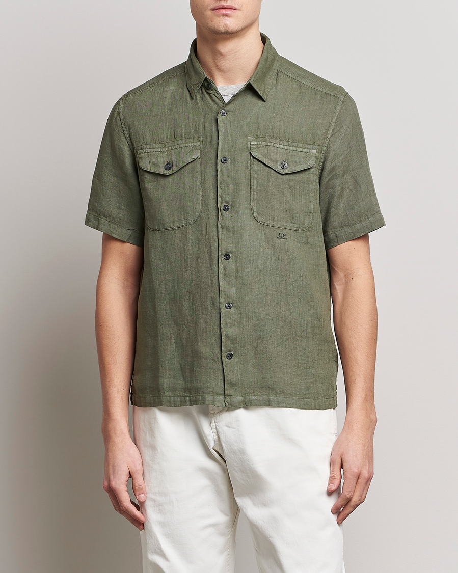 Herren |  | C.P. Company | Short Sleeve Pocket Linen Shirt Olive