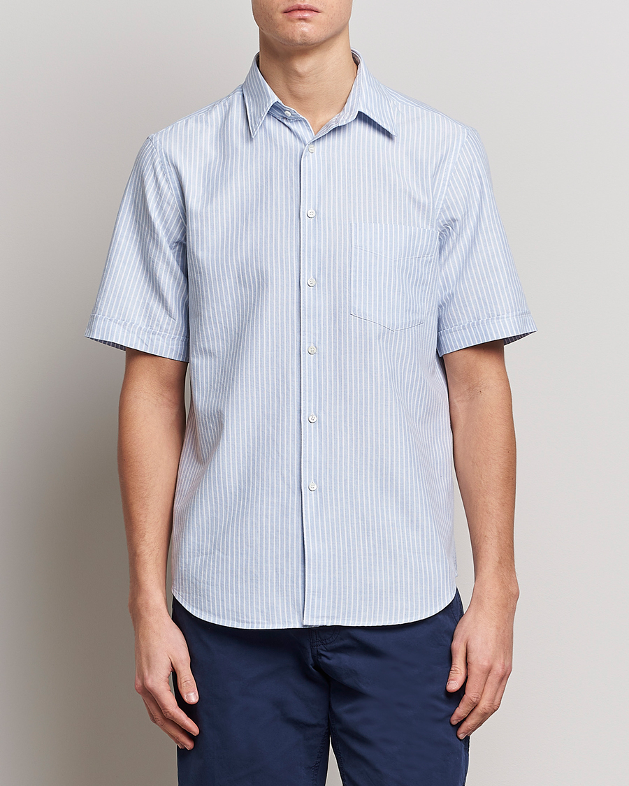 Herren | Kurzarmhemden | Aspesi | Striped Oxford Camp Shirt Light Blue