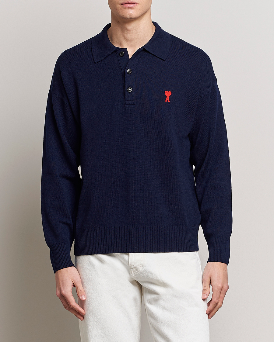 Herren |  | AMI | Heart Long Sleeve Knitted Polo Navy