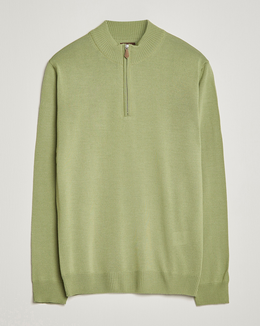 Herren | Pullover | Stenströms | Merino Wool Half Zip Light Green