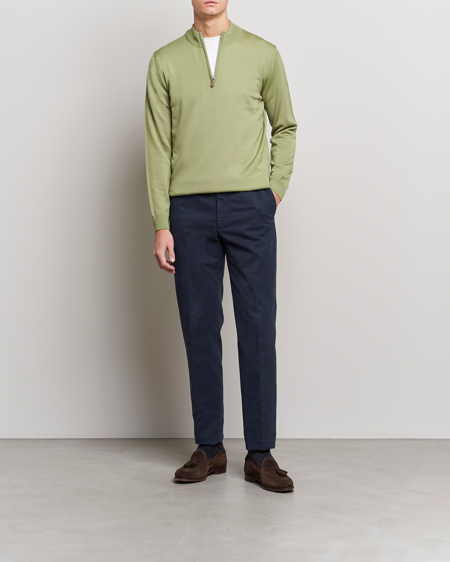Herren | Pullover | Stenströms | Merino Wool Half Zip Light Green