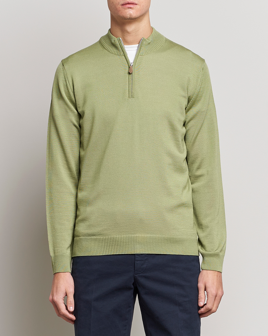 Herren |  | Stenströms | Merino Wool Half Zip Light Green