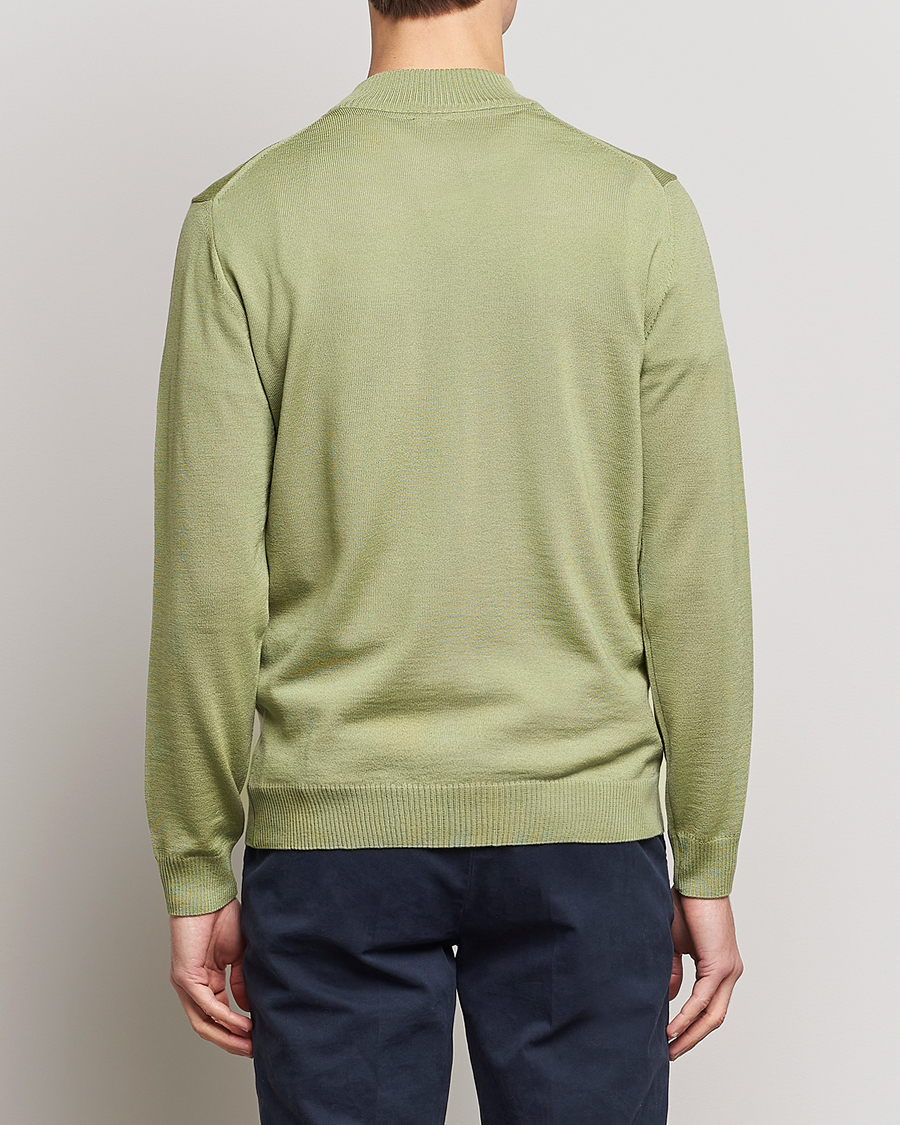 Herren | Pullover | Stenströms | Merino Wool Half Zip Light Green