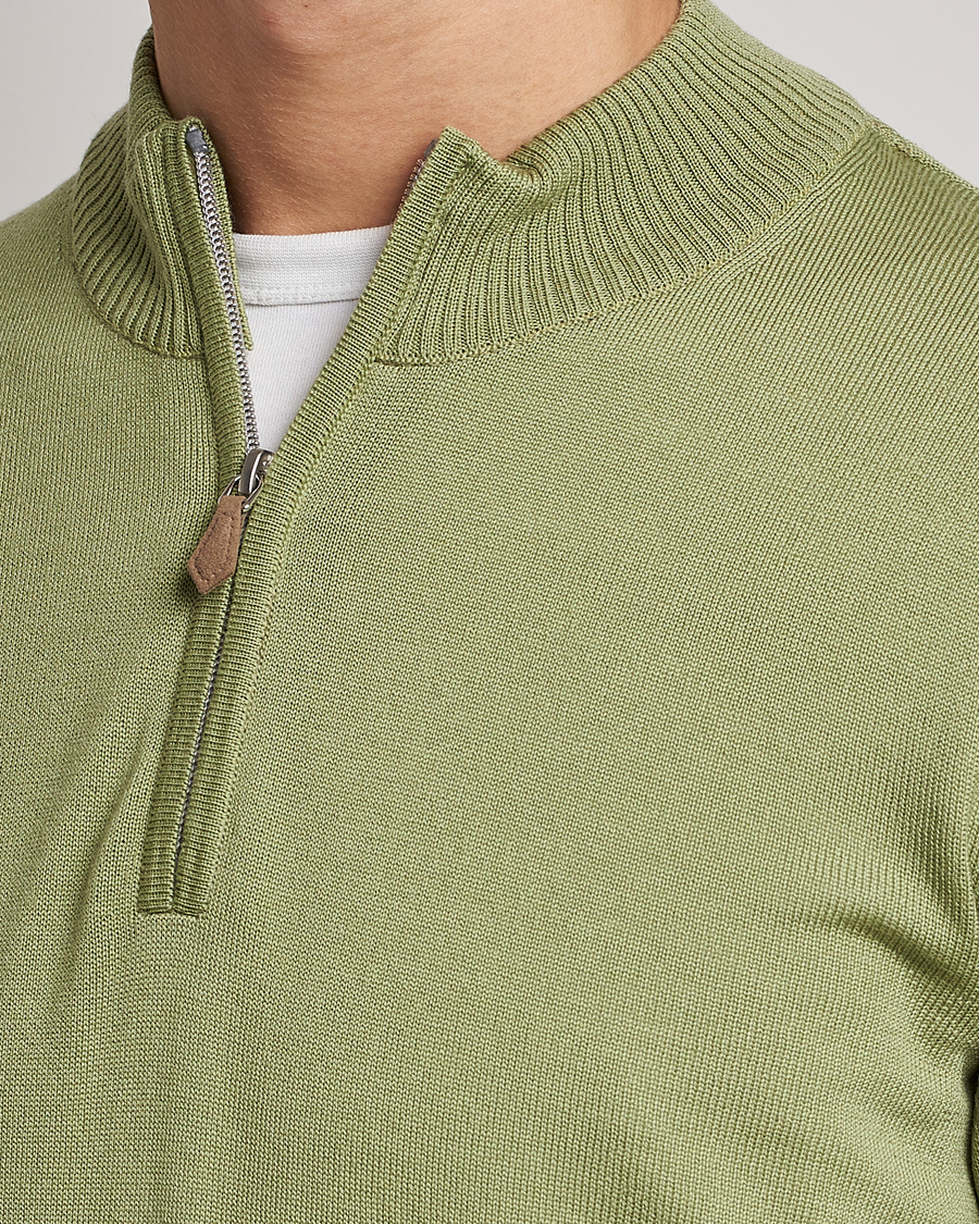 Herren | Pullover | Stenströms | Merino Wool Half Zip Light Green