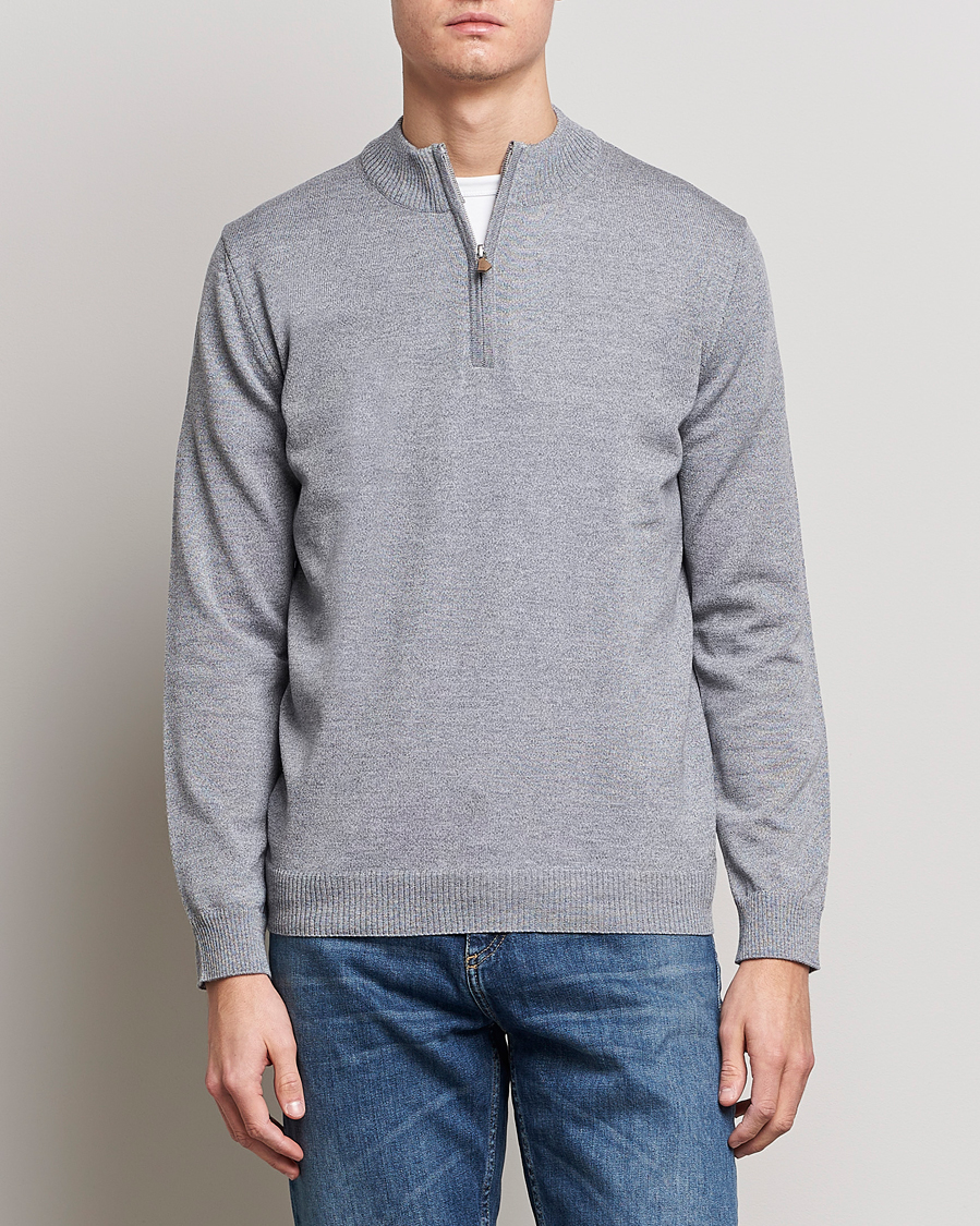 Herren |  | Stenströms | Merino Wool Half Zip Grey Mouliné