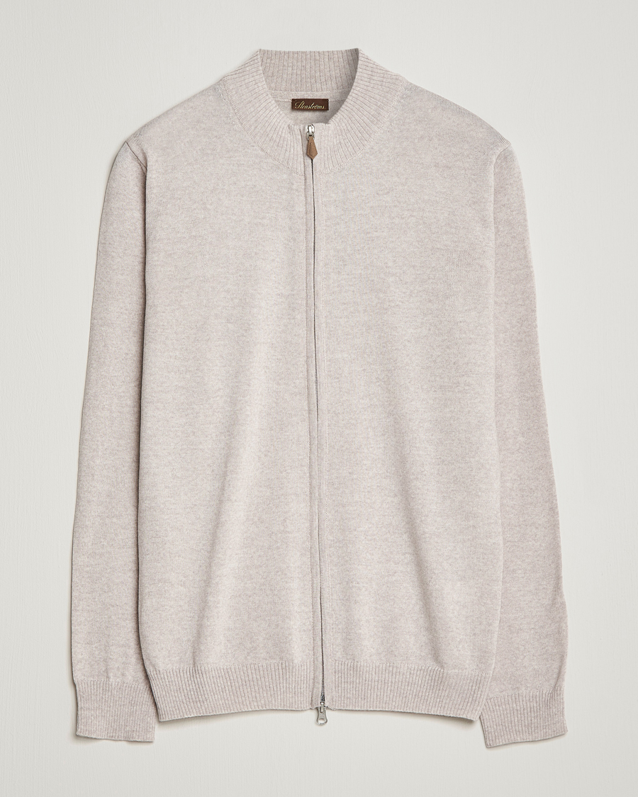Herren | Pullover | Stenströms | Merino Wool Full Zip Beige
