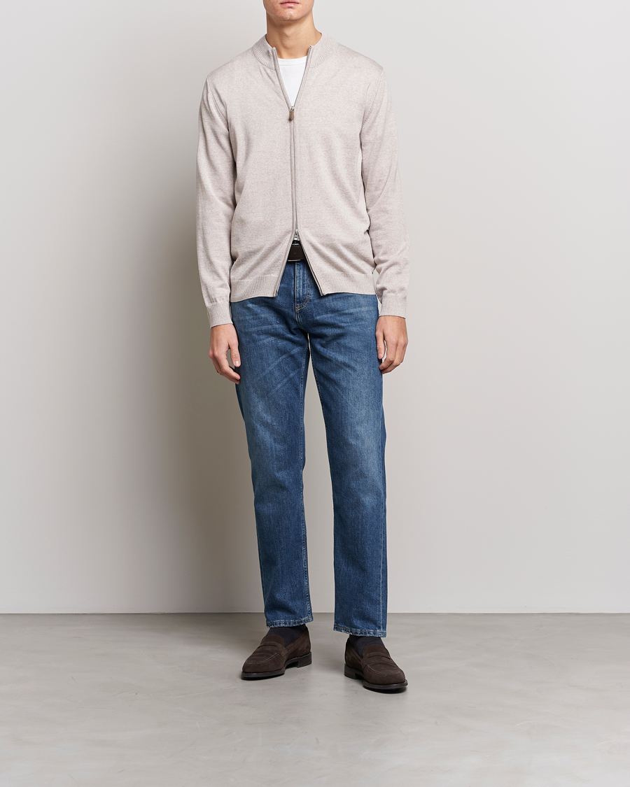 Herren | Pullover | Stenströms | Merino Wool Full Zip Beige