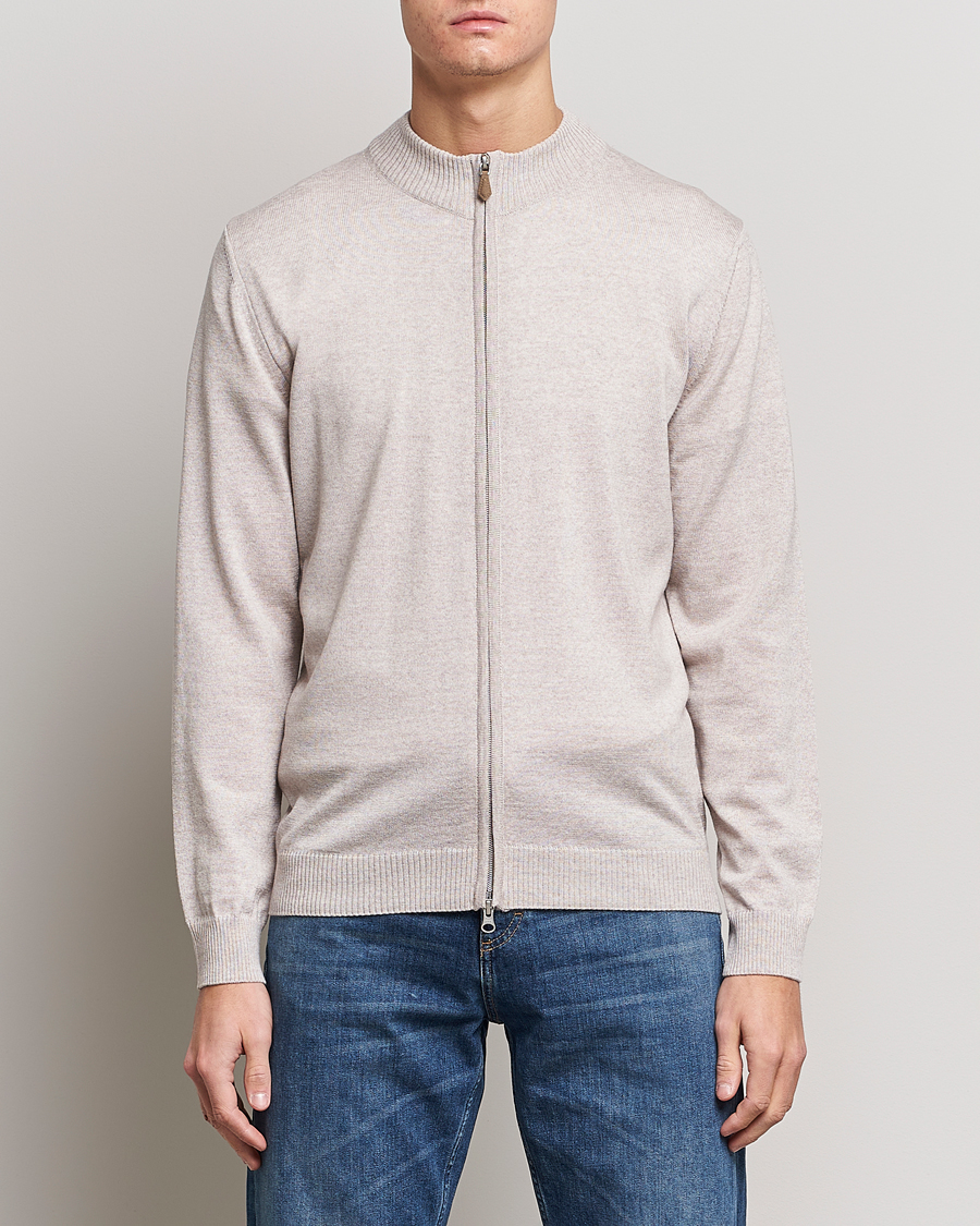Herren | Pullover | Stenströms | Merino Wool Full Zip Beige