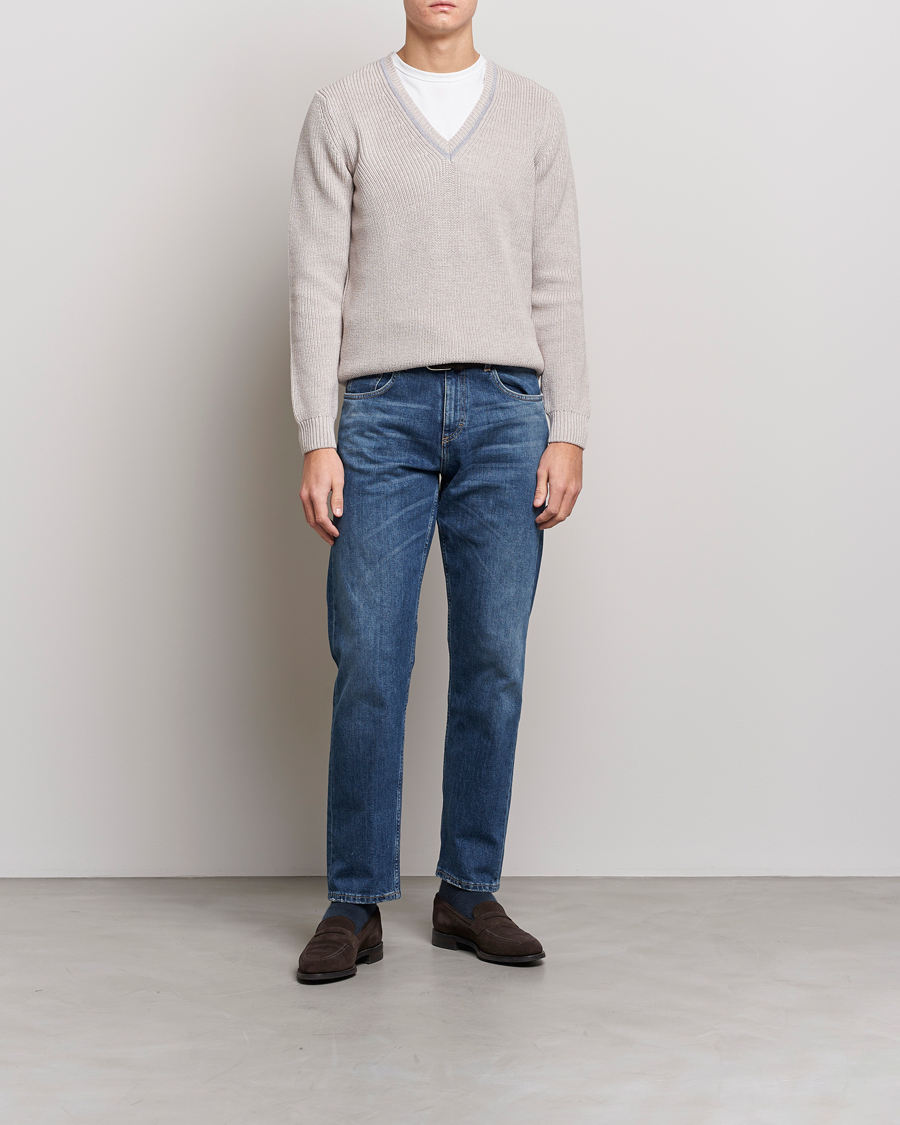Herren | Pullover | Stenströms | Merino Heavy Knitted V-Neck Beige
