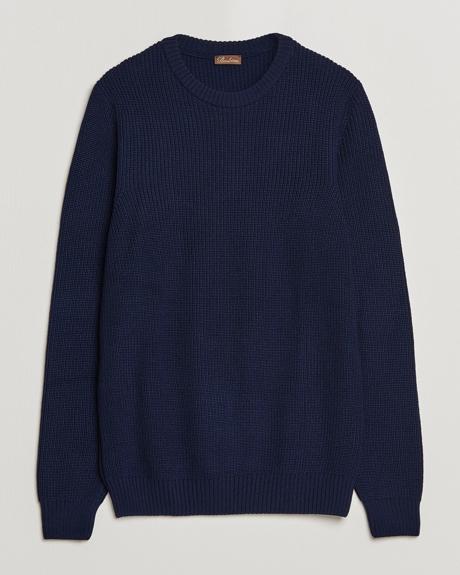 Herren | Pullover | Stenströms | Merino Heavy Knitted Crew Neck Navy