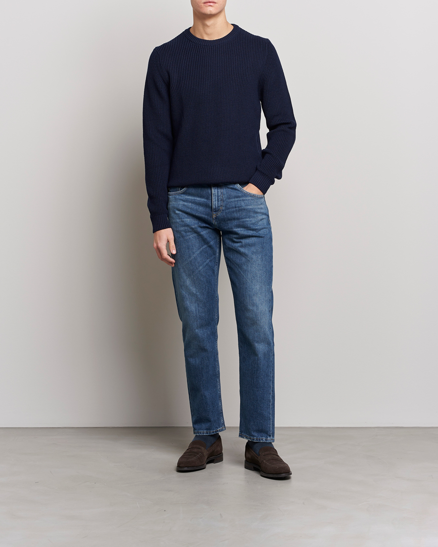 Herren | Pullover | Stenströms | Merino Heavy Knitted Crew Neck Navy