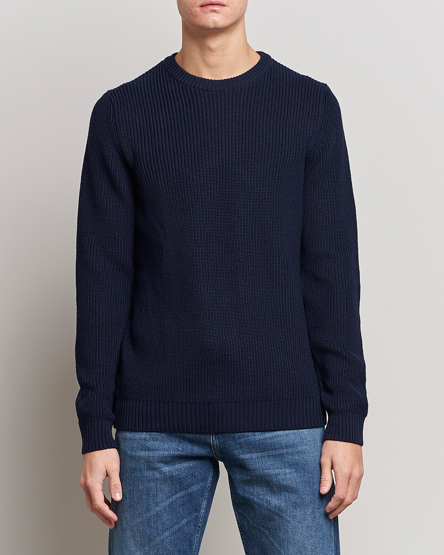 Herren | Pullover | Stenströms | Merino Heavy Knitted Crew Neck Navy