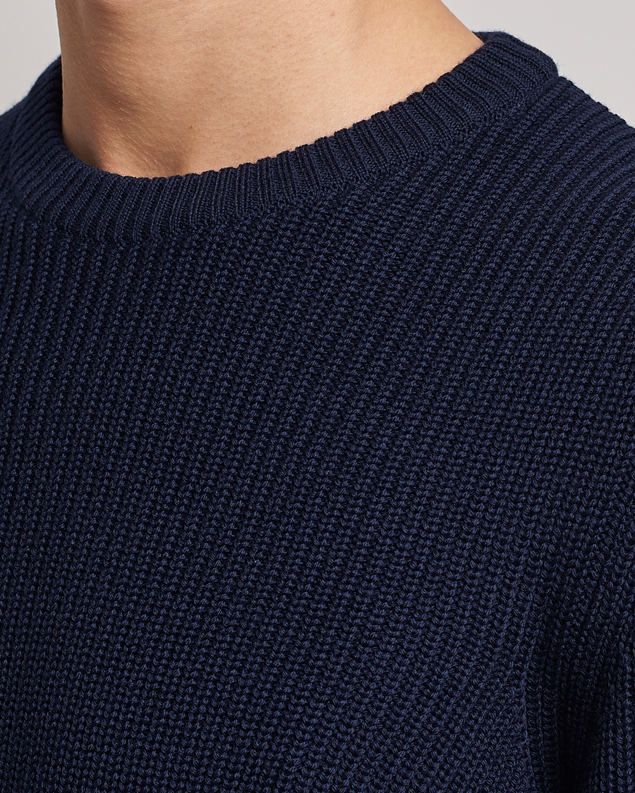 Herren | Pullover | Stenströms | Merino Heavy Knitted Crew Neck Navy