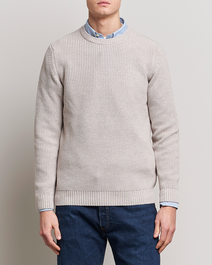 Herren | Pullover | Stenströms | Merino Heavy Knitted Crew Neck Beige