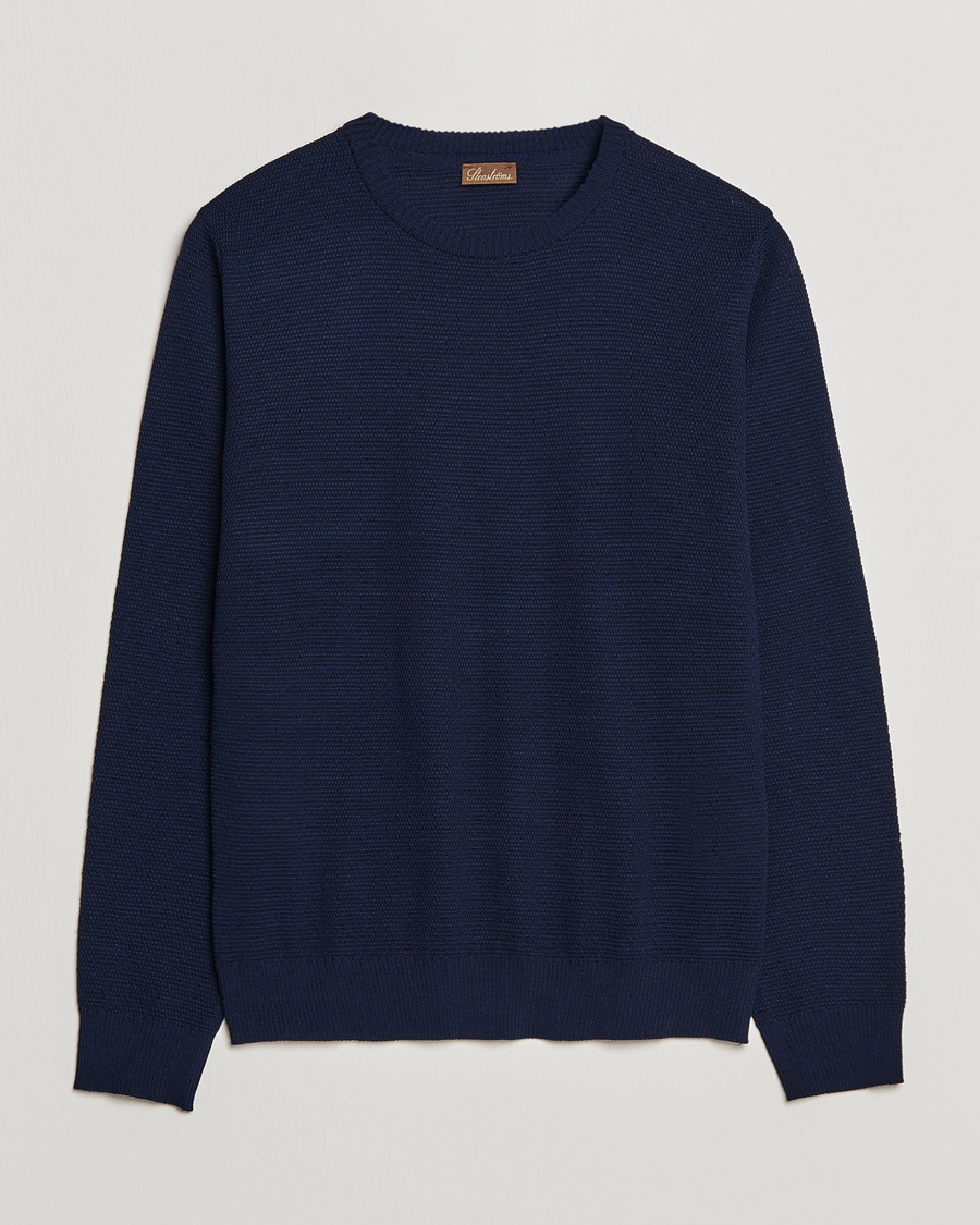 Herren | Pullover | Stenströms | Textured Merino Crew Neck Navy