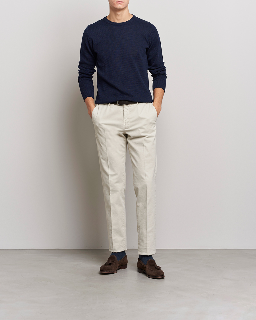 Herren | Pullover | Stenströms | Textured Merino Crew Neck Navy