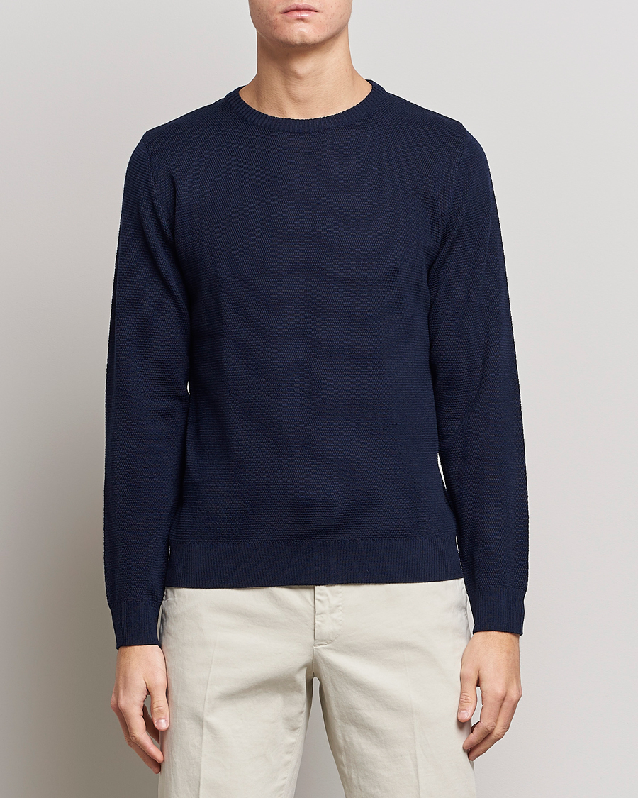 Herren | Pullover | Stenströms | Textured Merino Crew Neck Navy