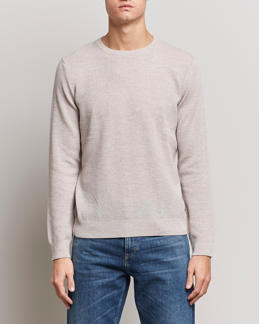 Herren |  | Stenströms | Textured Merino Crew Neck Beige