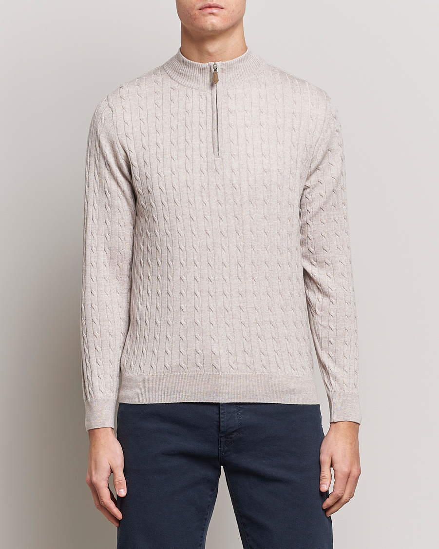 Herren |  | Stenströms | Merino Cable Half Zip Beige