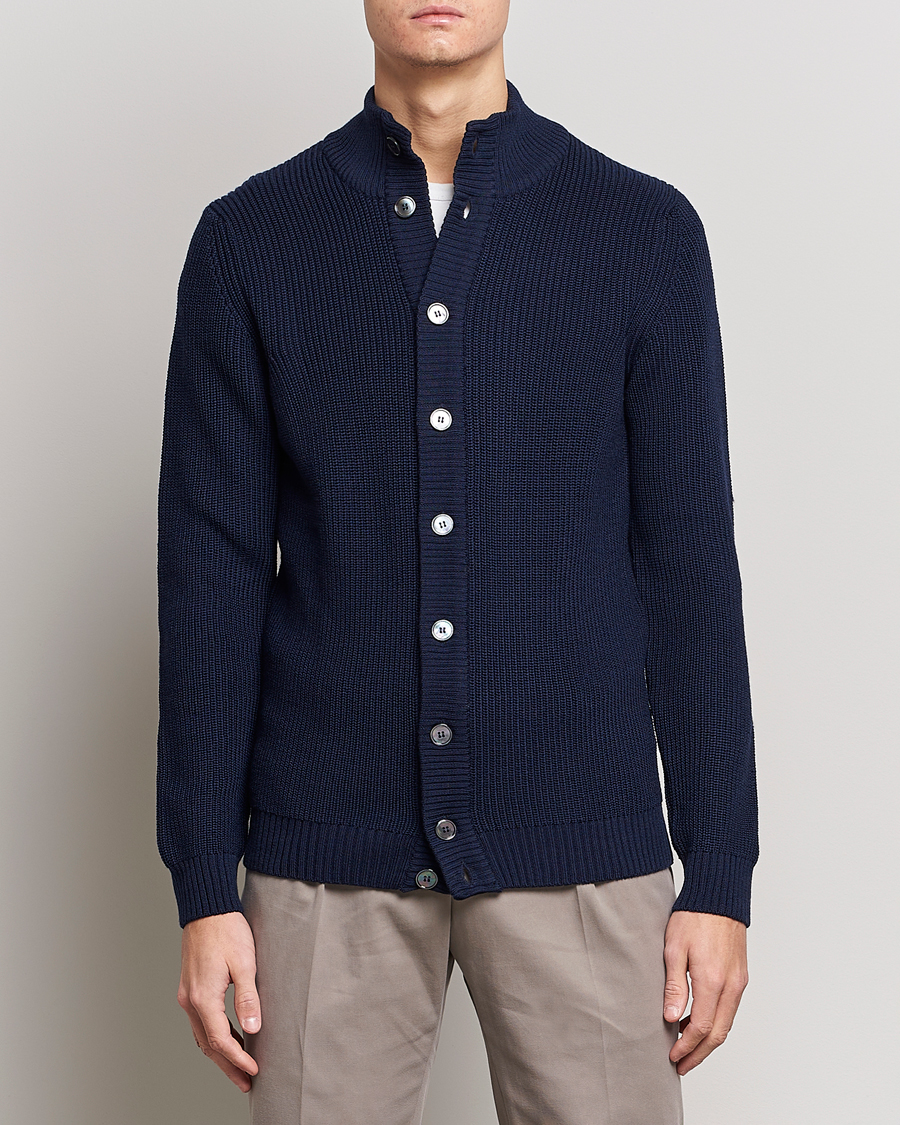 Herren |  | Stenströms | Half Card Heavy Merino Cardigan Navy